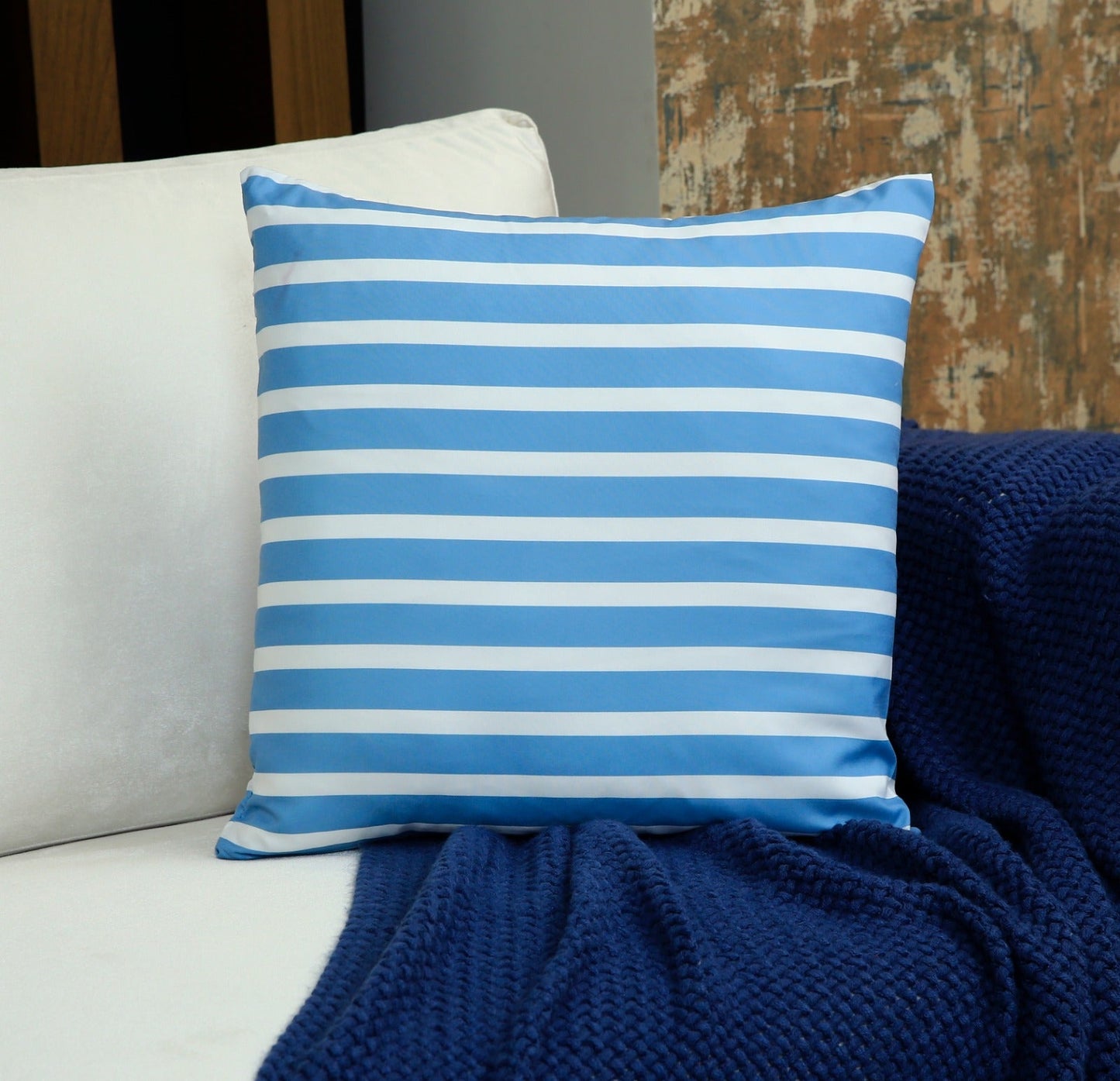 4 PCs Digital Printed Cotton Cushions-Blue Check cushions Apricot   