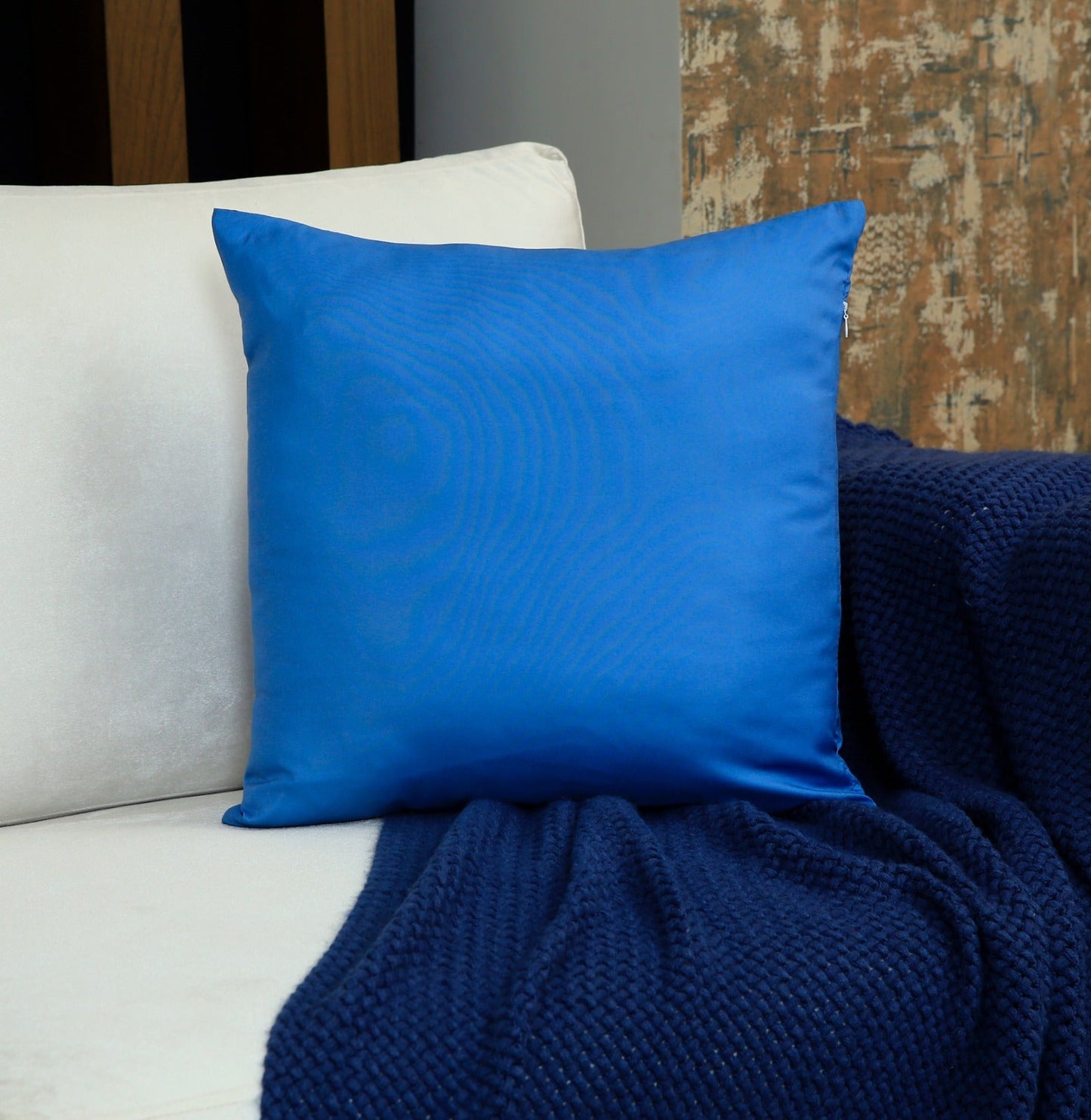 4 PCs Digital Printed Cotton Cushions-Blue Check cushions Apricot   