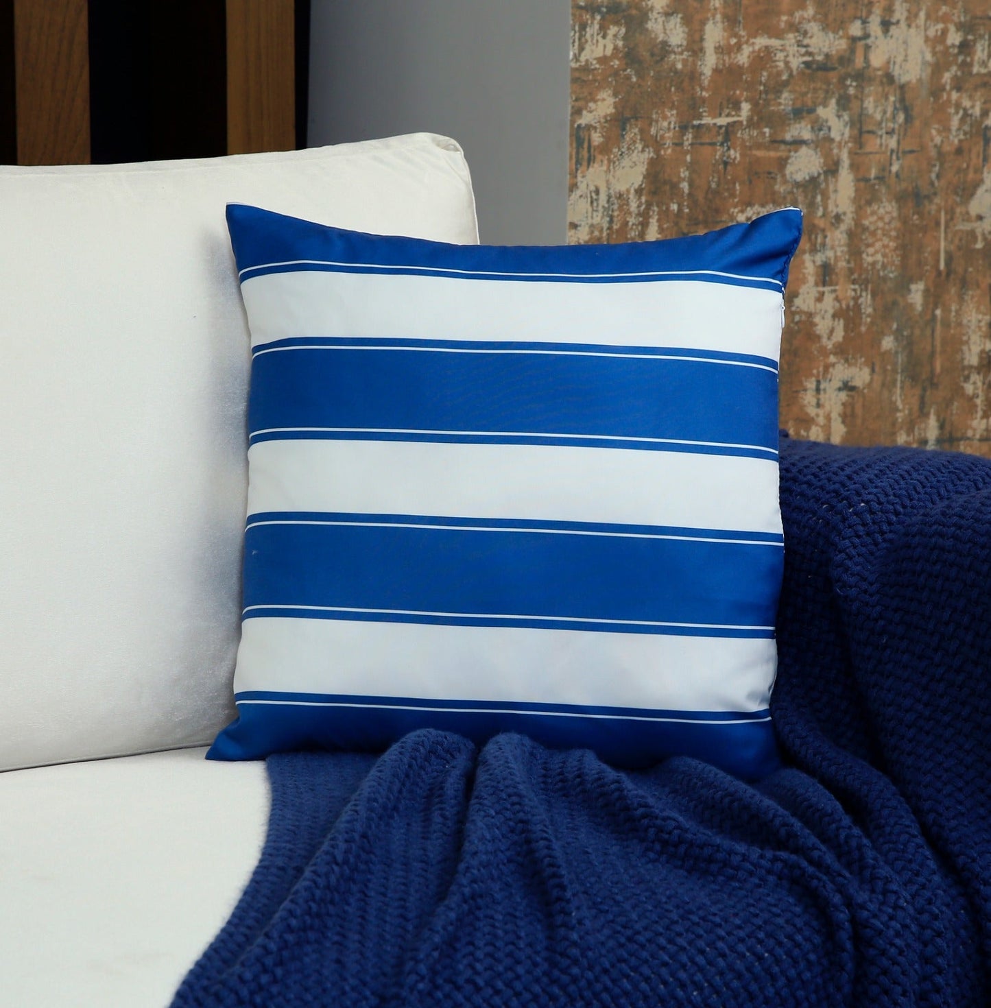4 PCs Digital Printed Cotton Cushions-Blue Check cushions Apricot   