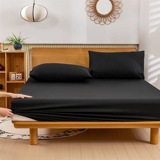 Fitted Bed Sheet-Dyed Black Fitted Sheets Apricot