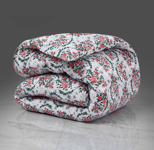 1 PC Double Winter Comforter-Garden Pink Comforters Apricot