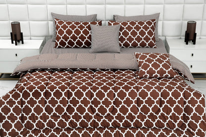 8 PCs Winter Comforter Set-Brown Geometric Comforters Apricot   