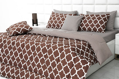 8 PCs Winter Comforter Set-Brown Geometric Comforters Apricot   