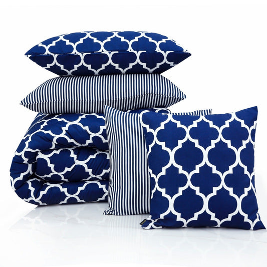 8 PCs Winter Comforter Set-Blue Geometric Comforters Apricot   