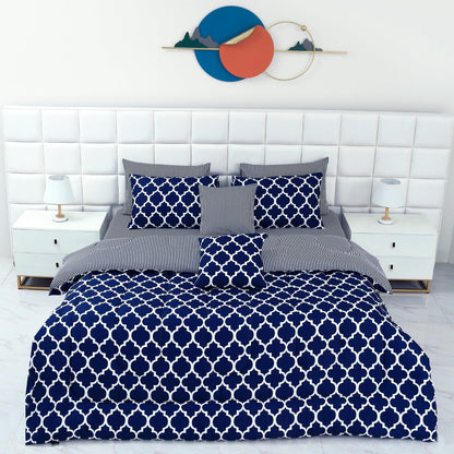 8 PCs Winter Comforter Set-Blue Geometric Comforters Apricot   