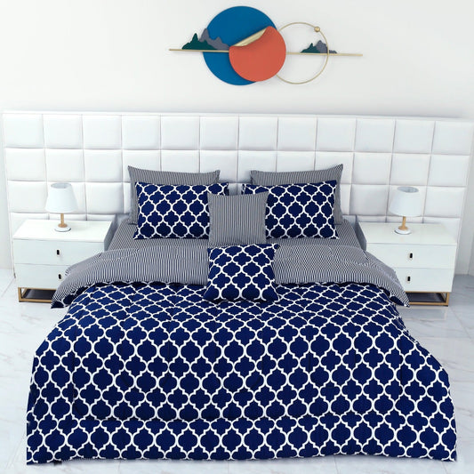 8 PCs Winter Comforter Set-Blue Geometric Comforters Apricot   
