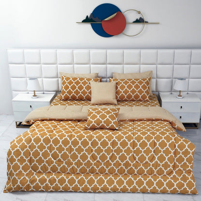 8 PCs Winter Comforter Set-Mustard Geometric Comforters Apricot   