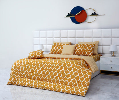 8 PCs Winter Comforter Set-Mustard Geometric Comforters Apricot   