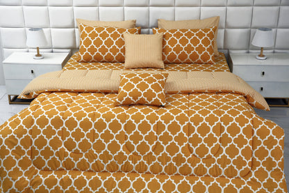 8 PCs Winter Comforter Set-Mustard Geometric Comforters Apricot   