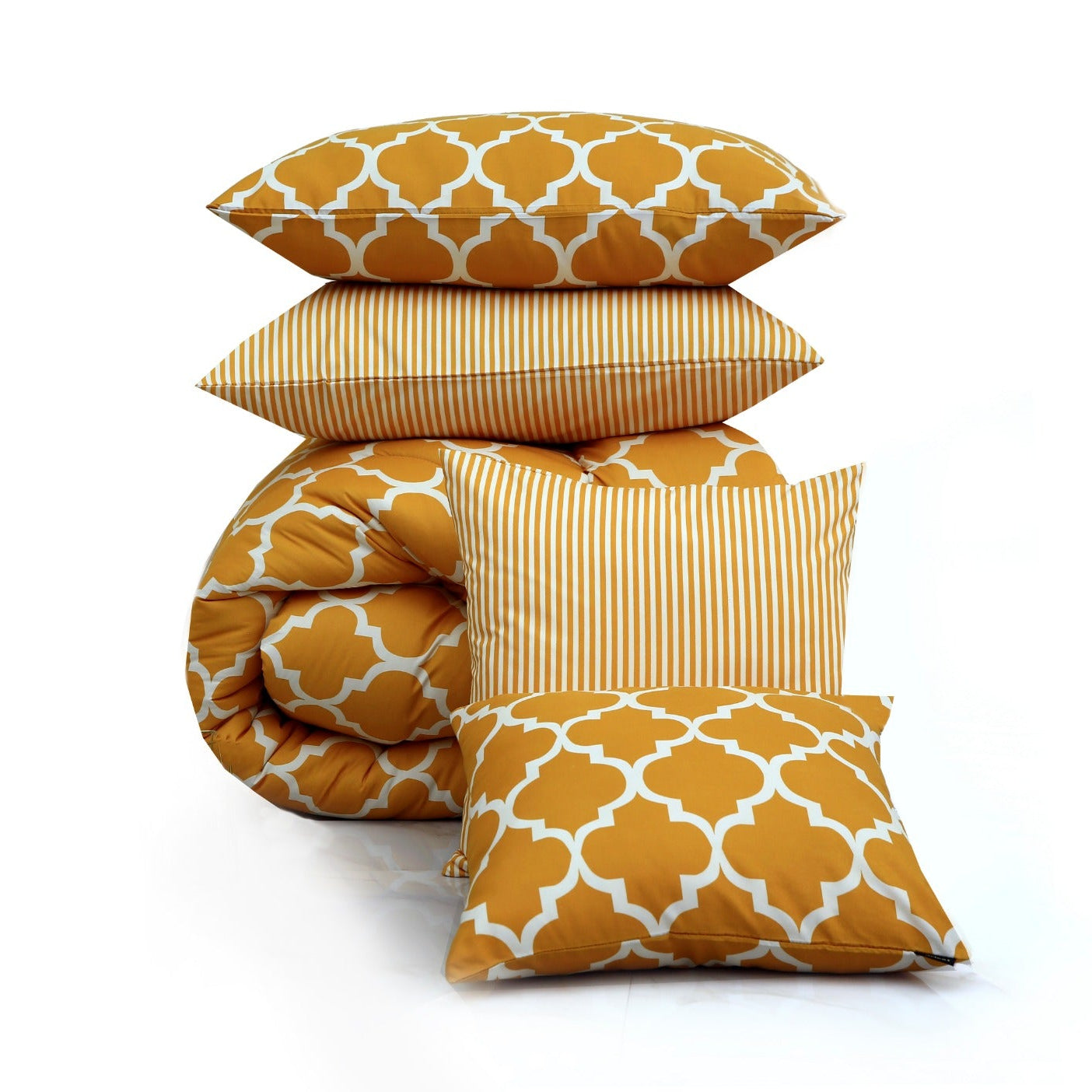 8 PCs Winter Comforter Set-Mustard Geometric Comforters Apricot   