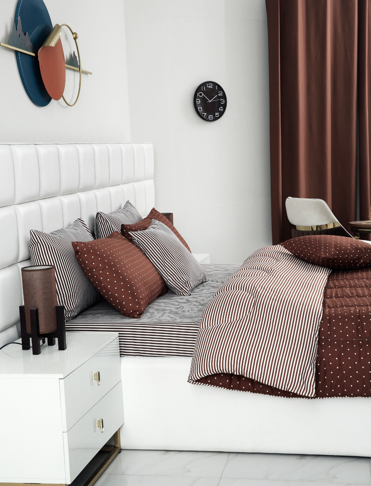 8 PCs Winter Comforter Set-Brown Polka Comforters Apricot   