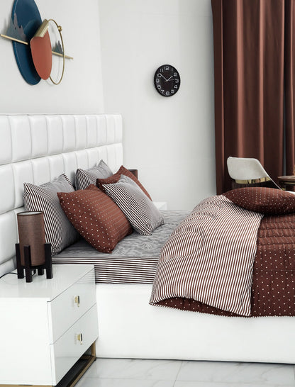 8 PCs Winter Comforter Set-Brown Polka Comforters Apricot   