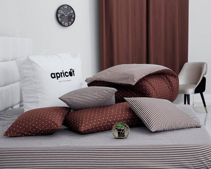 8 PCs Winter Comforter Set-Brown Polka Comforters Apricot   
