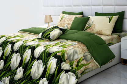 5 PCs Single Comforter Set-Green Tulip Comforters Apricot