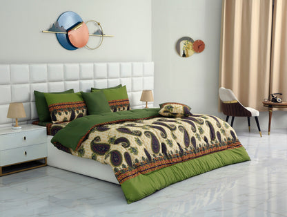 8 PCs Winter Comforter Set-Green Paisley Comforters Apricot