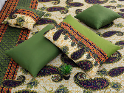 8 PCs Winter Comforter Set-Green Paisley Comforters Apricot