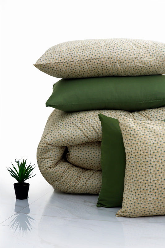 1 PC Double Winter Comforter-Day Lilly(With Olive Reverse) Comforters Apricot