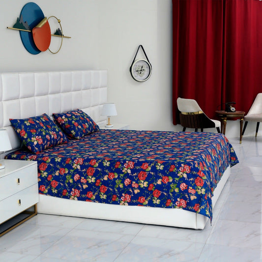 3 PCs Double Bed Sheet-Botanic Bed Sheets Apricot