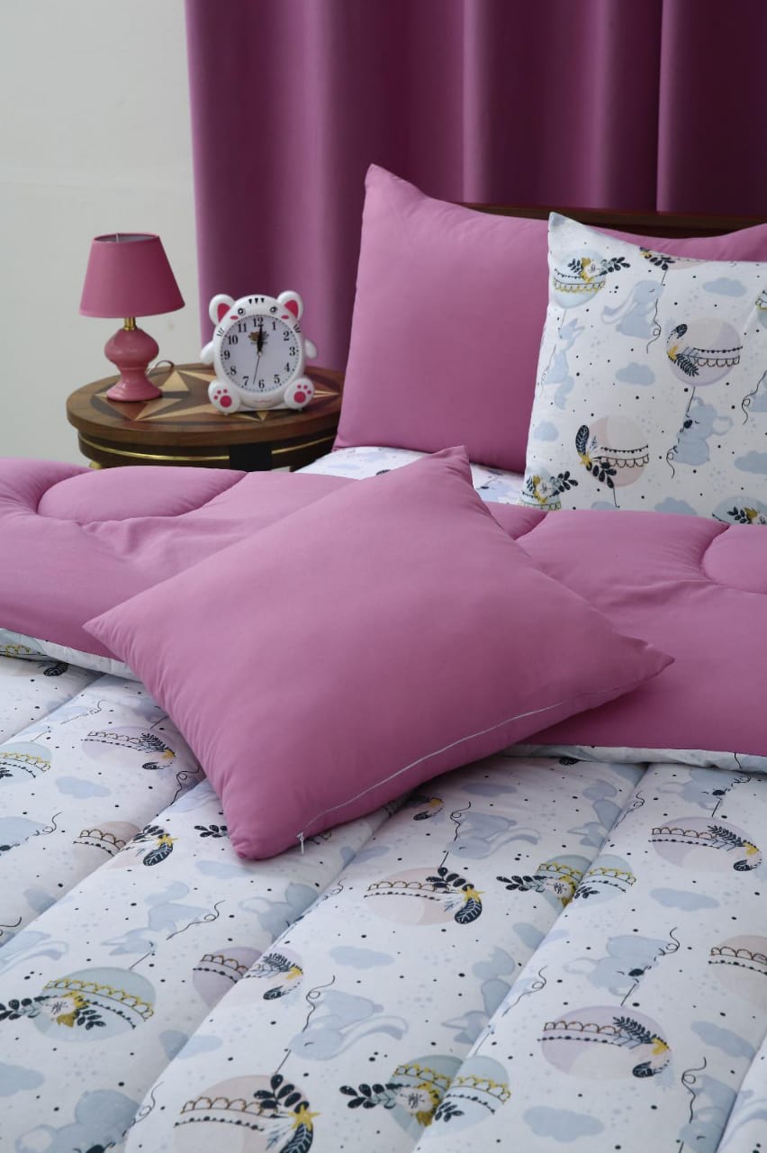 5 PCs Single Comforter Set-Sleeping Bunny Comforters Apricot