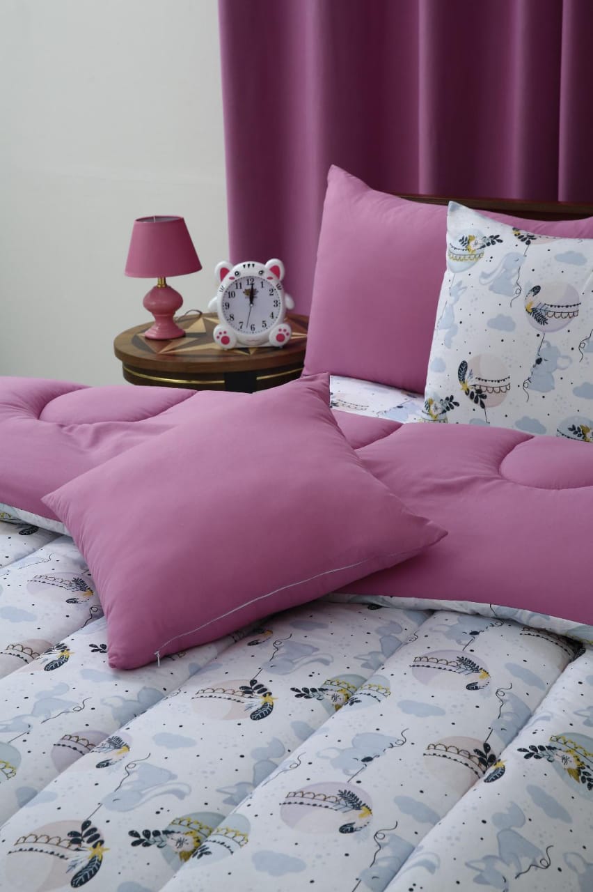 5 PCs Single Comforter Set-Sleeping Bunny Comforters Apricot