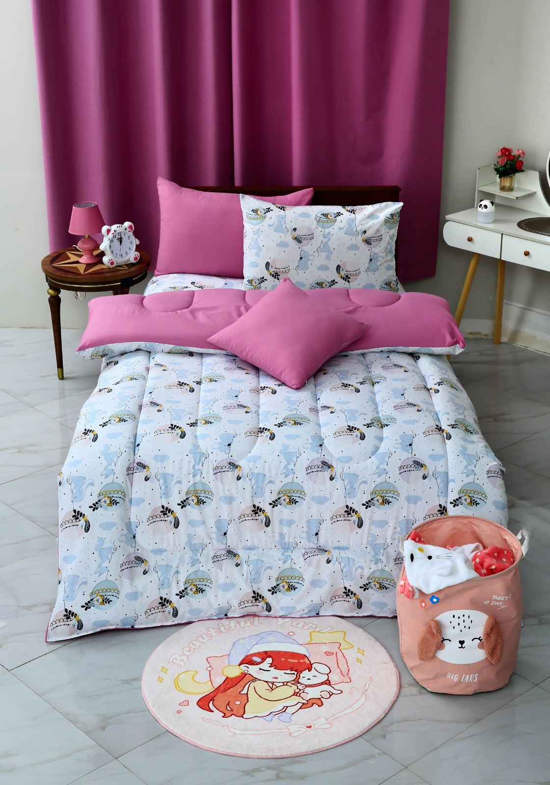 5 PCs Single Comforter Set-Sleeping Bunny Comforters Apricot