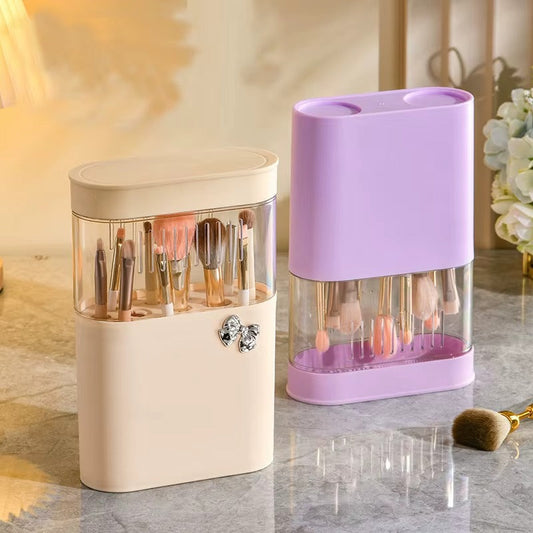 3 in 1 Makeup Brush Cleaning Box-beige Cosmetic Organizer Apricot