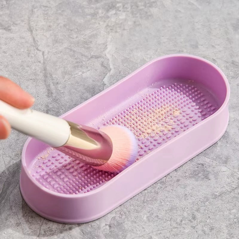 3 in 1 Makeup Brush Cleaning Box-Lilac Cosmetic Organizer Apricot