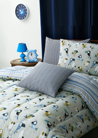 5 PCs Single Comforter Set-Birds