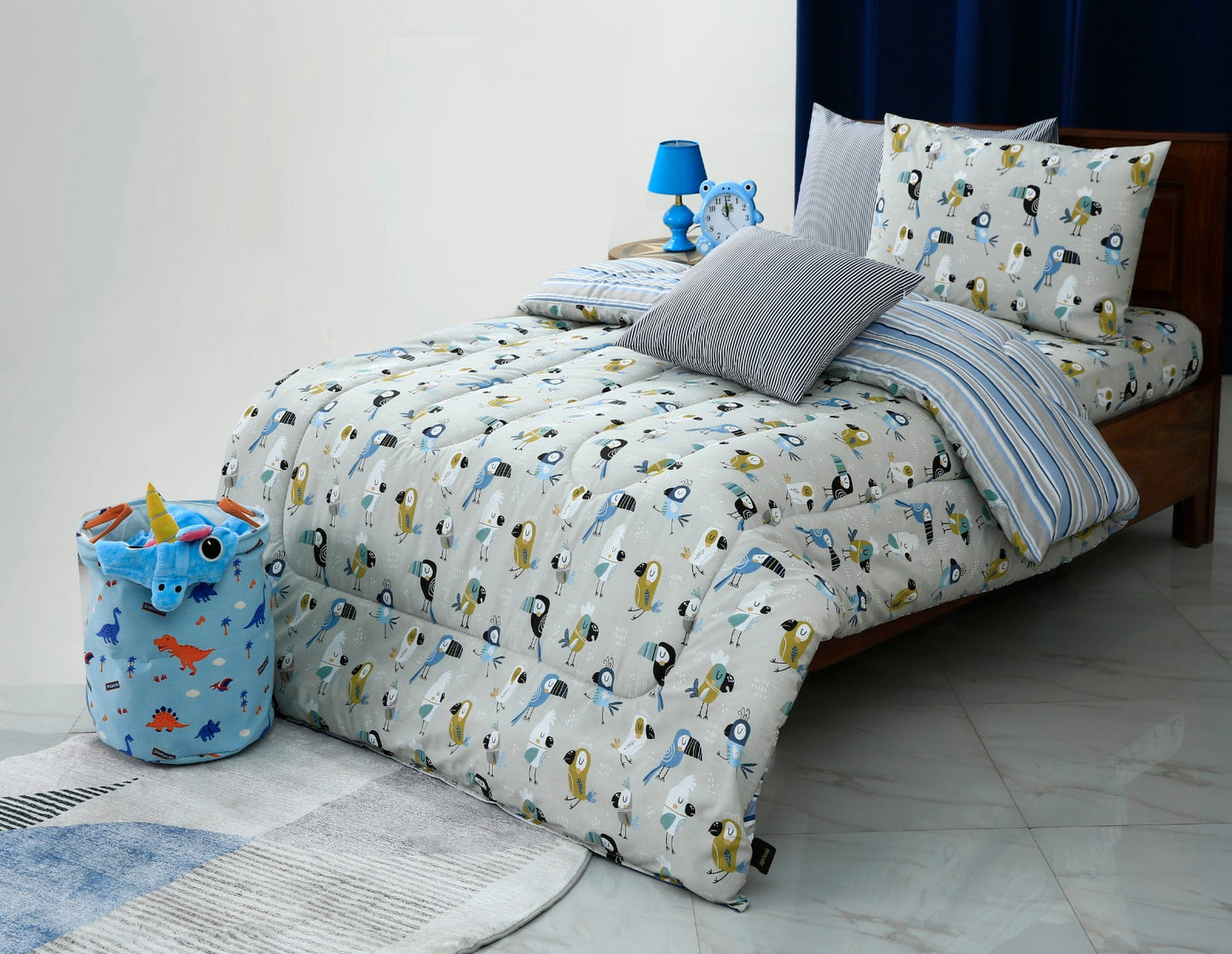 5 PCs Single Comforter Set-Birds