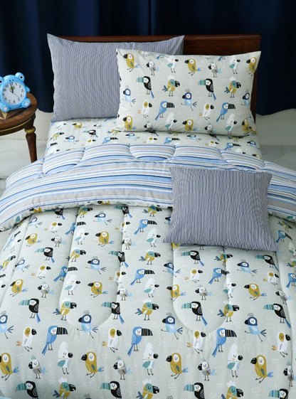 5 PCs Single Comforter Set-Birds