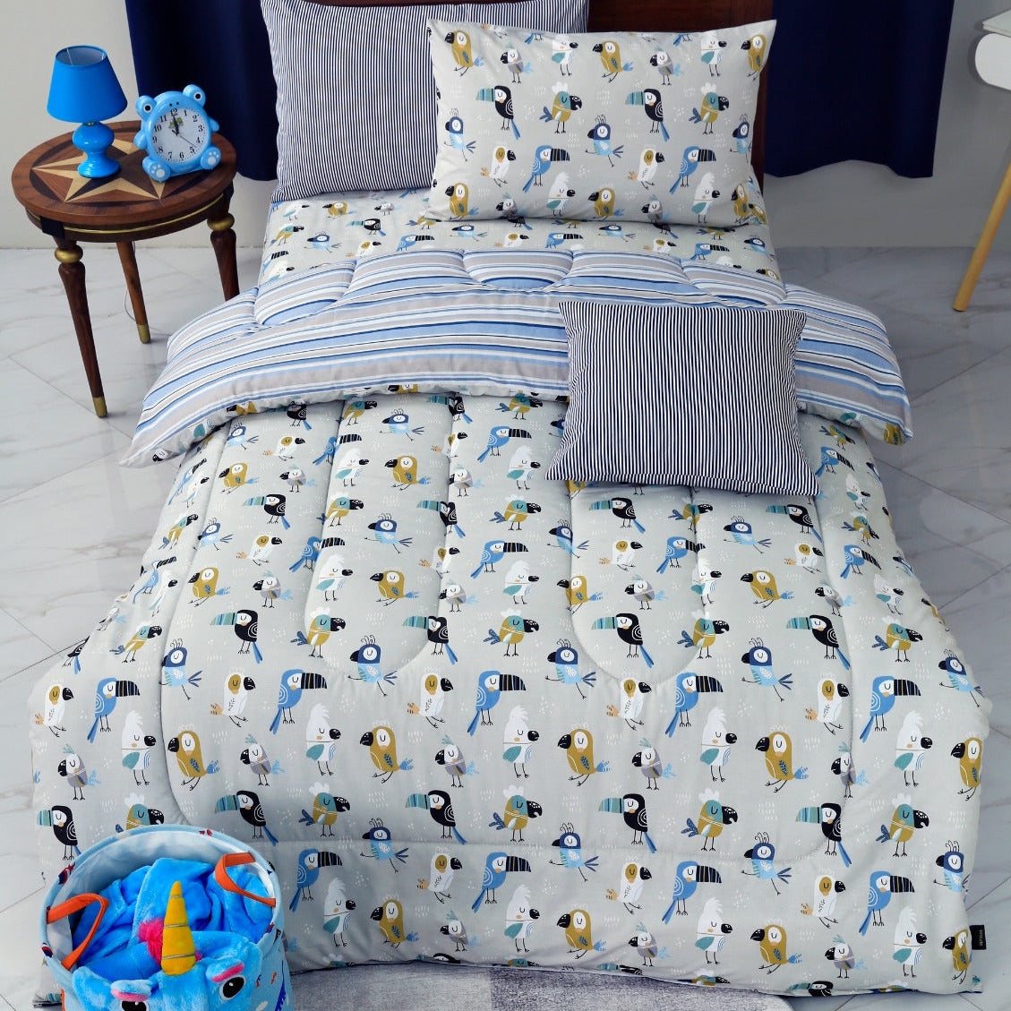5 PCs Single Comforter Set-Birds