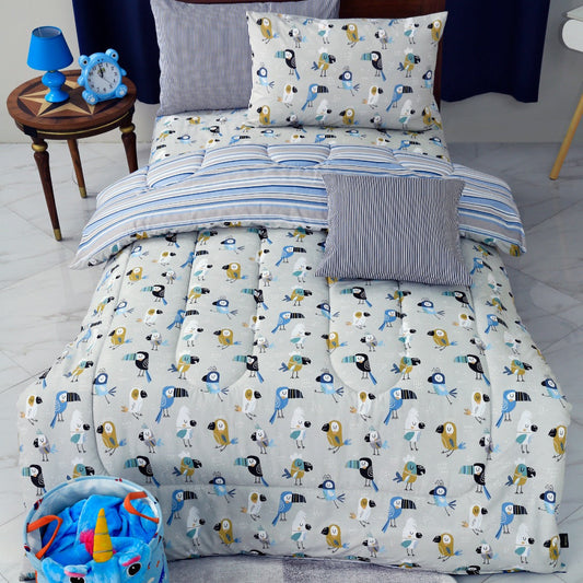 5 PCs Single Comforter Set-Birds