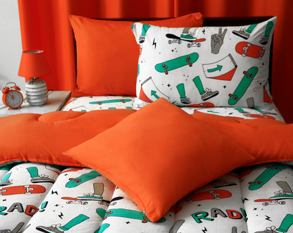 5 PCs Single Kids Comforter Set-Skates Comforters Apricot
