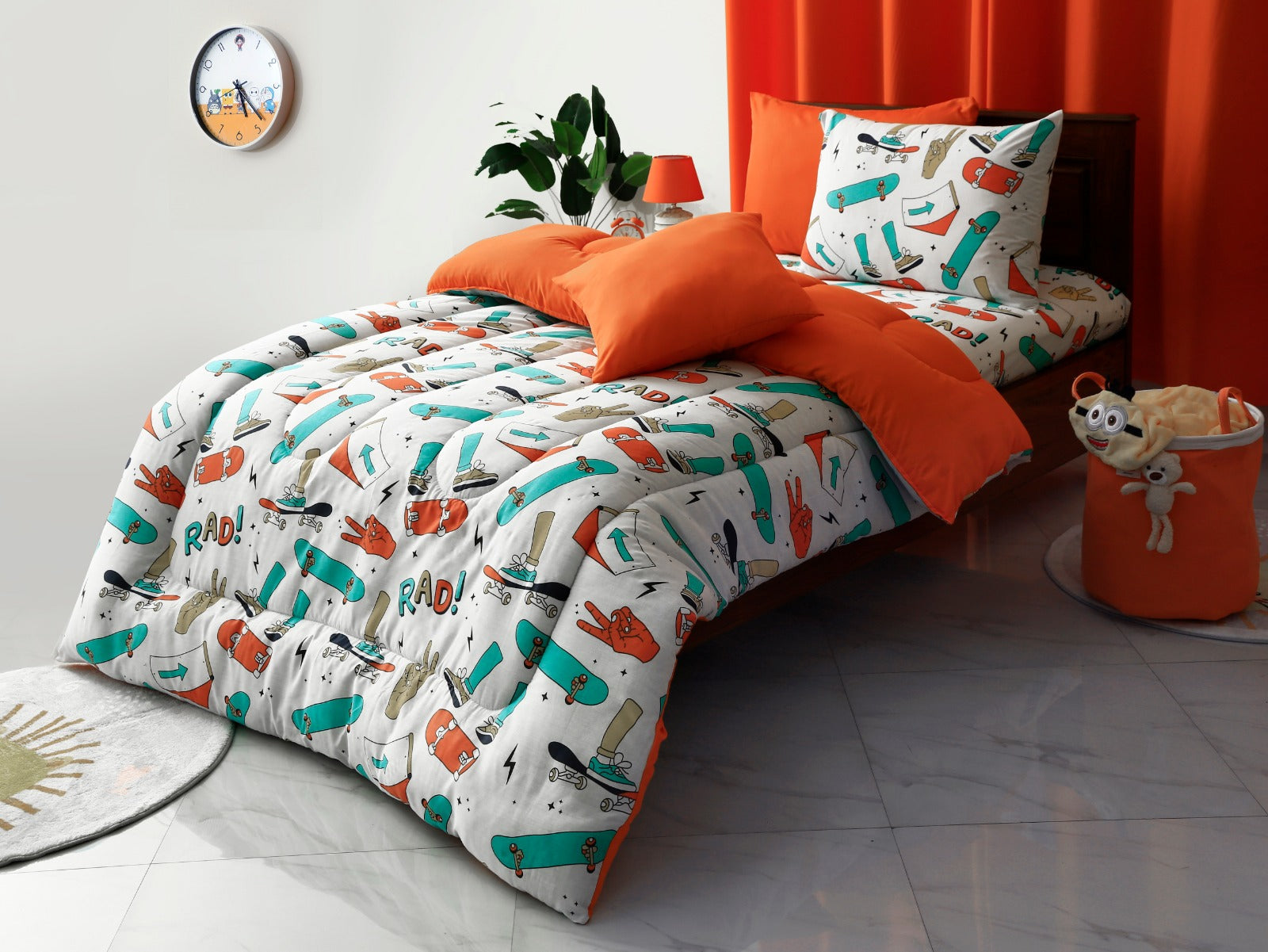 5 PCs Single Kids Comforter Set-Skates Comforters Apricot