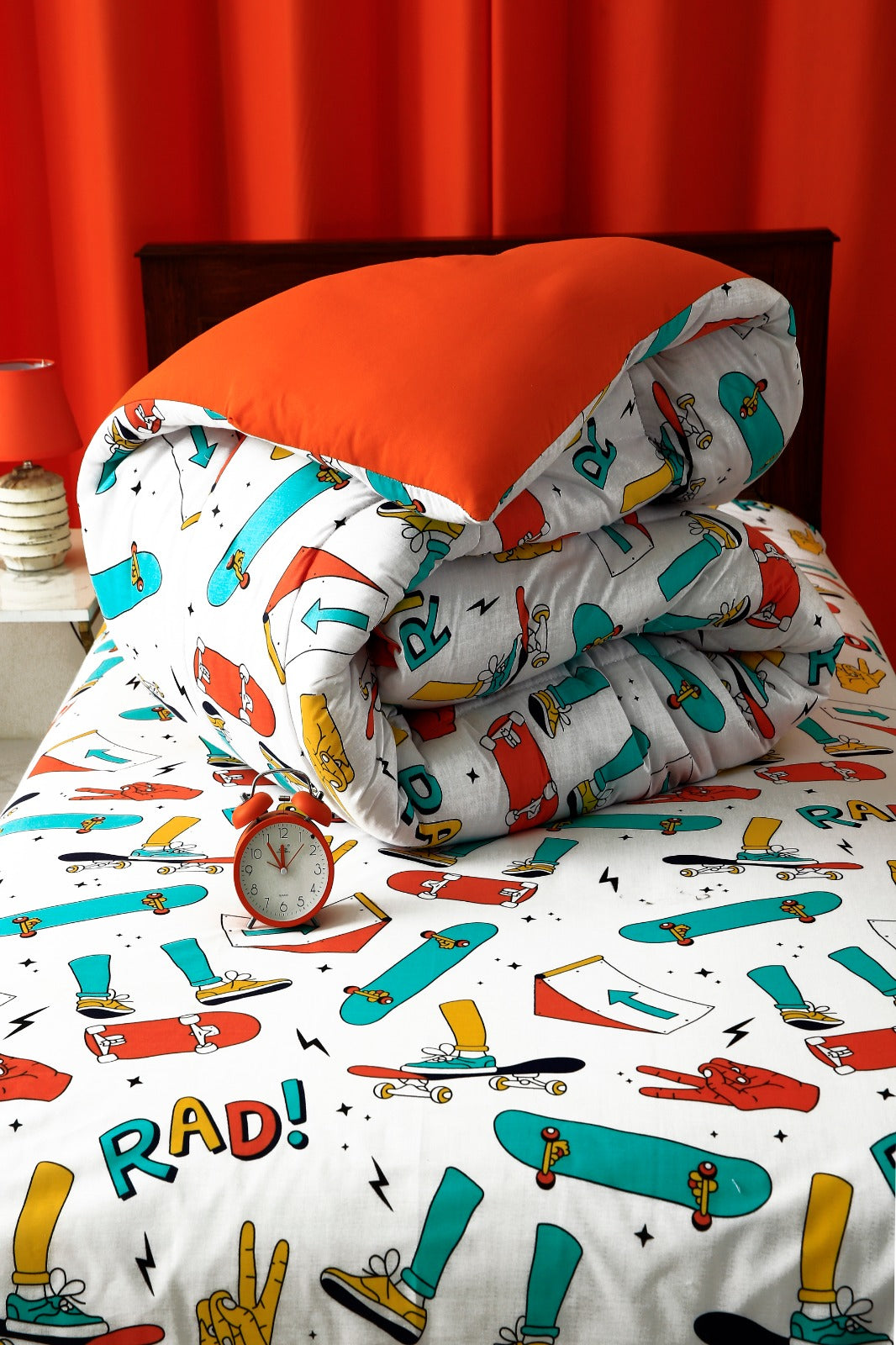 5 PCs Single Kids Comforter Set-Skates Comforters Apricot