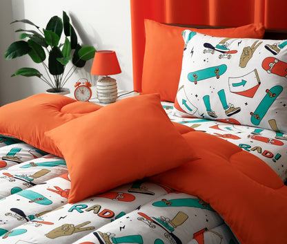 5 PCs Single Kids Comforter Set-Skates Comforters Apricot