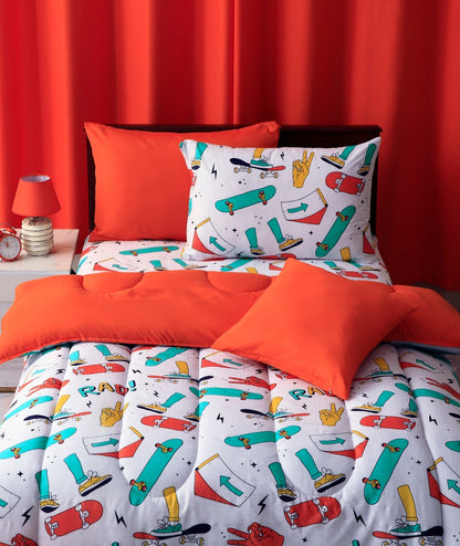 5 PCs Single Kids Comforter Set-Skates Comforters Apricot