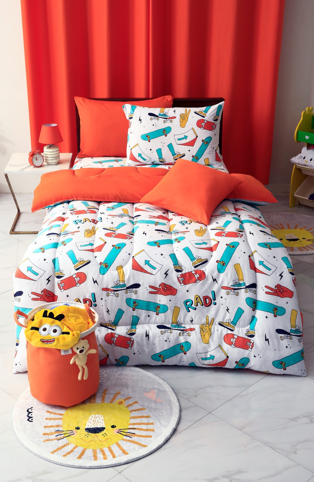 5 PCs Single Kids Comforter Set-Skates Comforters Apricot