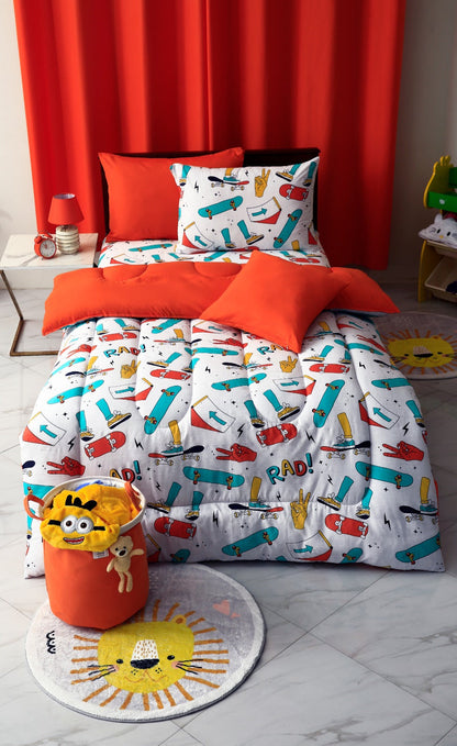 5 PCs Single Kids Comforter Set-Skates Comforters Apricot