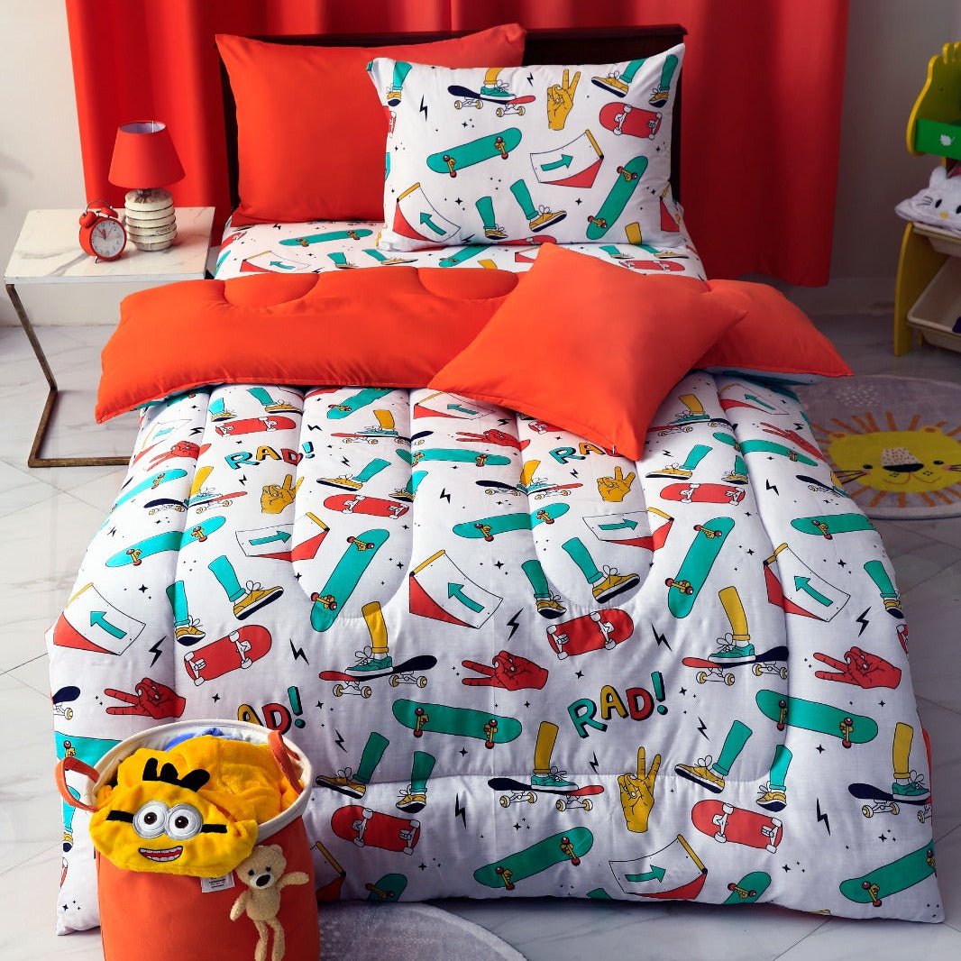 5 PCs Single Kids Comforter Set-Skates Comforters Apricot