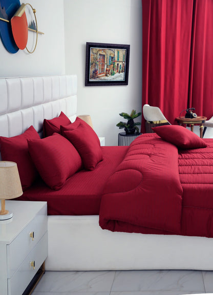 8 PCs Winter Razai Set-Dyed Maroon Comforters Apricot