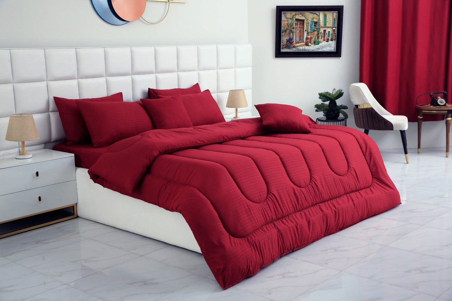8 PCs Winter Razai Set-Dyed Maroon Comforters Apricot