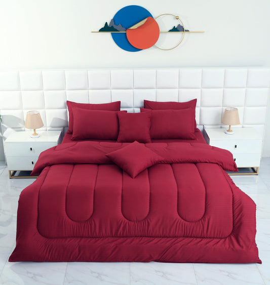 8 PCs Winter Razai Set- Solid Maroon Comforters Apricot
