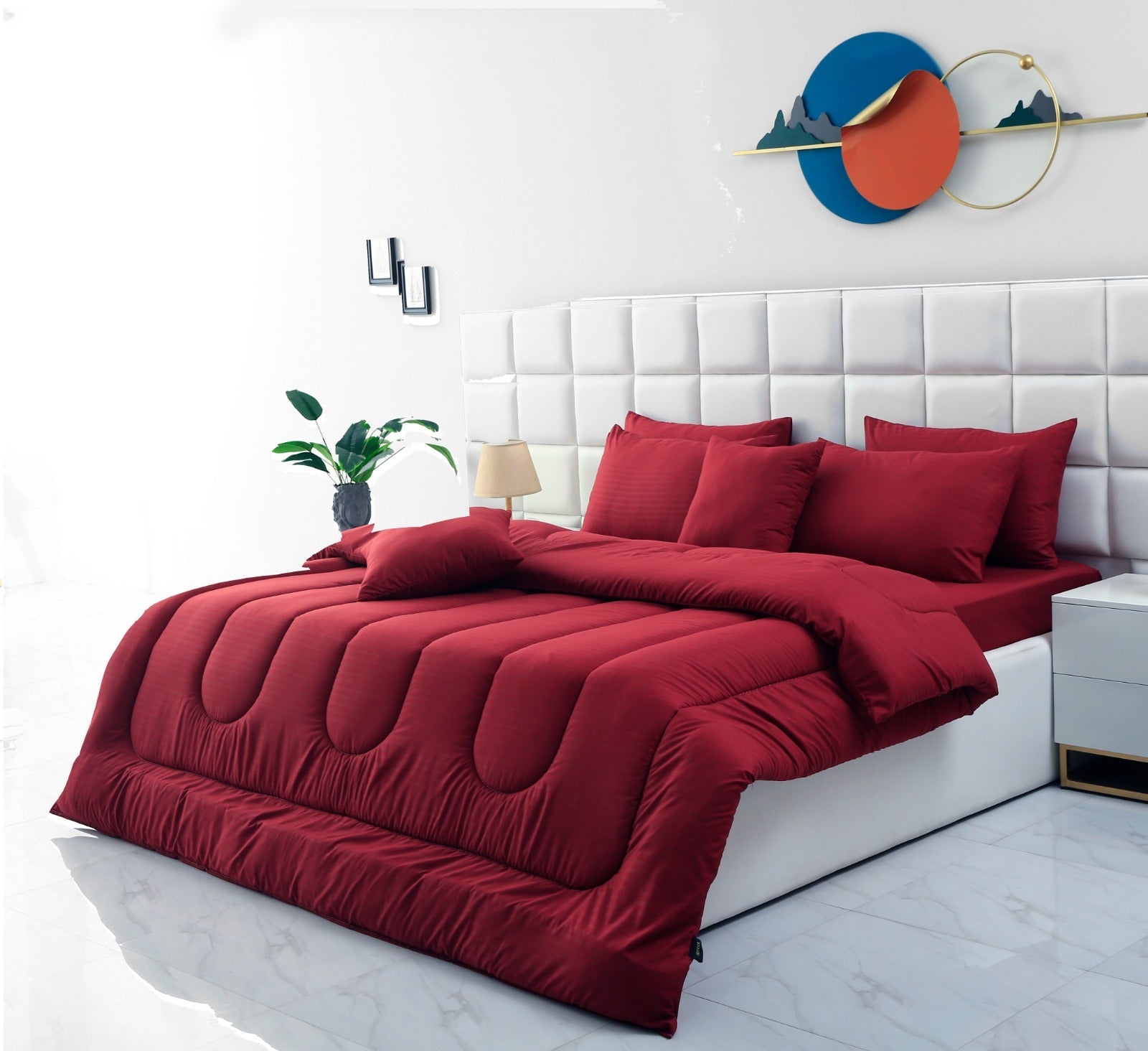 8 PCs Winter Razai Set-Dyed Maroon Comforters Apricot
