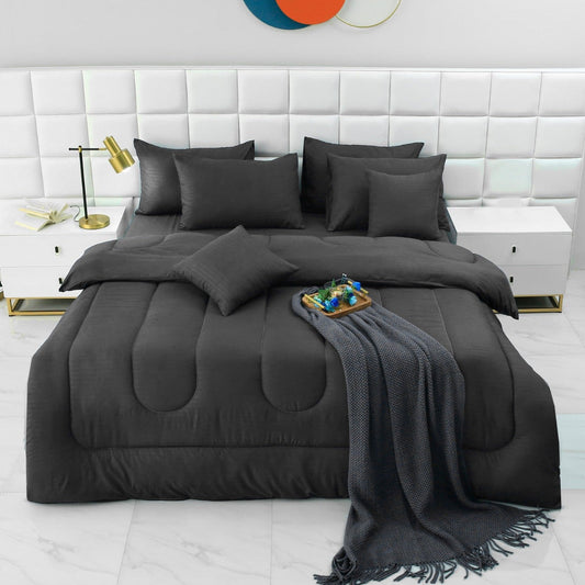 8 PCs Winter Razai Set- Solid Grey Comforters Apricot