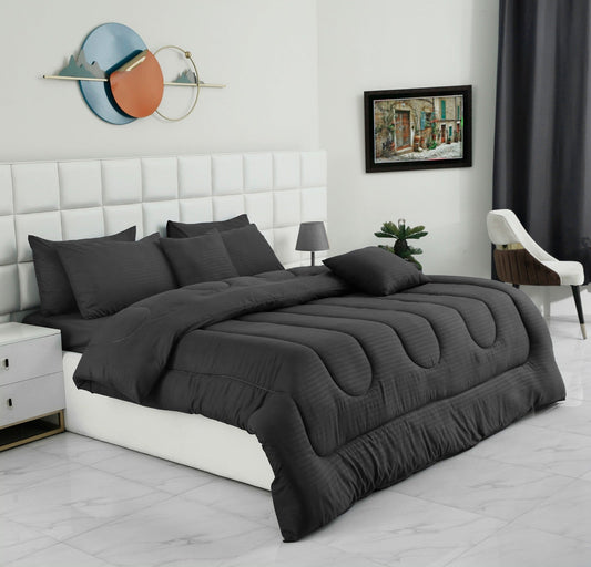 8 PCs Winter Razai Set- Solid Grey Comforters Apricot
