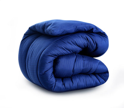 8 PCs Winter Comforter Set-Blue Satin Stripe Comforters Apricot