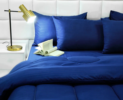 8 PCs Winter Razai Set-Dyed Navy Blue Comforters Apricot