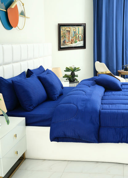 8 PCs Winter Razai Set-Dyed Navy Blue Comforters Apricot