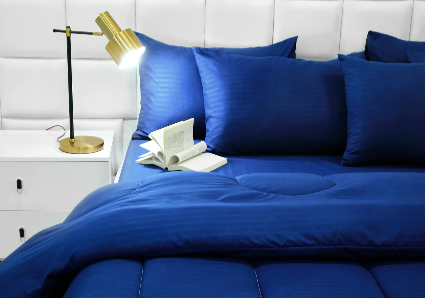 8 PCs Winter Razai Set-Dyed Navy Blue Comforters Apricot